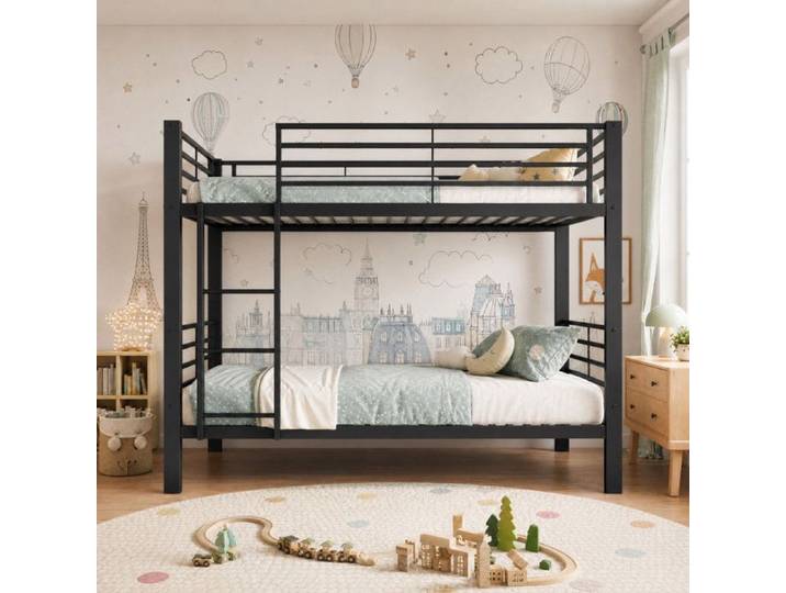NuvlaGu - Lit superposé pour ados métallique 90x200cm lit enfant avec échelle antidérapante et barrières de sécurité - Noir