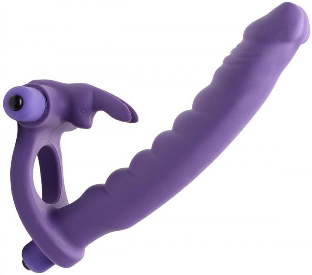 XR Brands Anneau pénien vibrant lapin à double pénétration Double Delight