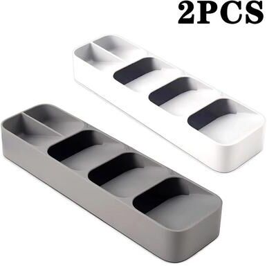 Useful Little Things Expandable Cutlery Organizer Kitchen Drawer Storage Tray white Grey