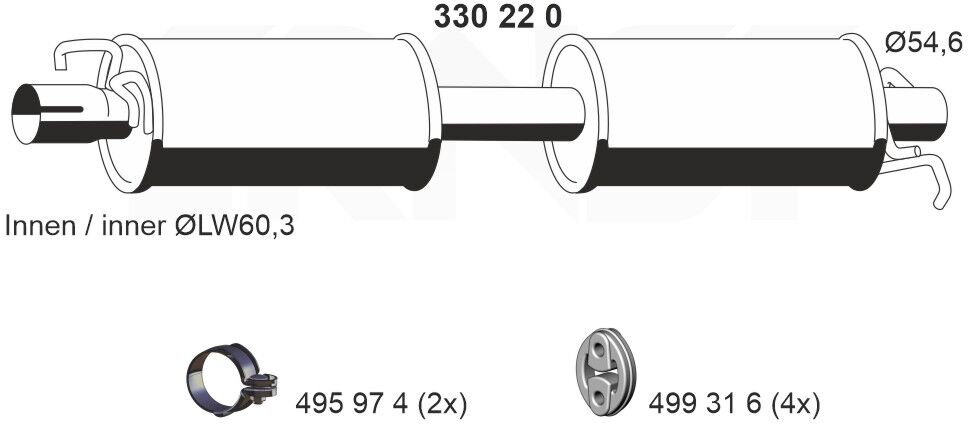 Ernst Mittelschalldämpfer 330220 Für Ford