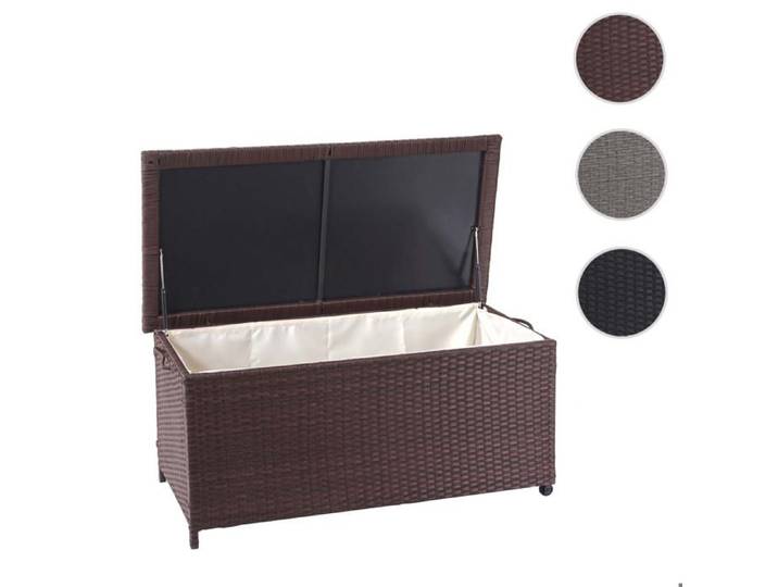 Coffre à coussins en polyrotin HWC-D88 coffre jardin ~ Premium marron 51x100x50 cm 170l