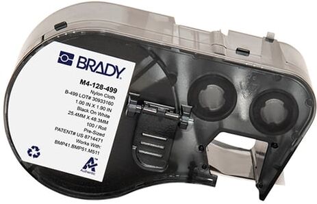 Brady M4-128-499 etiquetas de tejido de nylon negro sobre blanco 48,26 mm x 25,40 mm