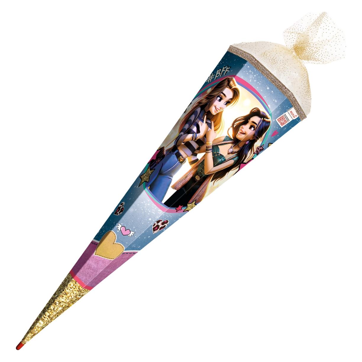 Roth Schultüte Best Friends Forever eckig Schutzspitze Tüllverschluss Goldborte Organza gold 85cm (85 cm, 1x) (71363542)