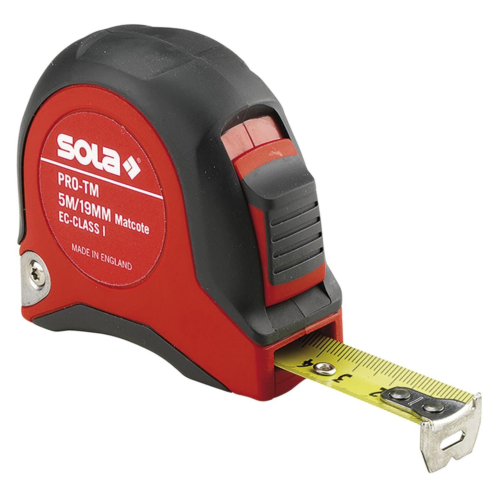 Sola Messwerkzeuge Bandmass - PRO-TM - 5m / 19mm - robustes Profi-Rollbandmass mit Gürtelclip - Stahlband, gelb lack (5 m) (SO50022101)