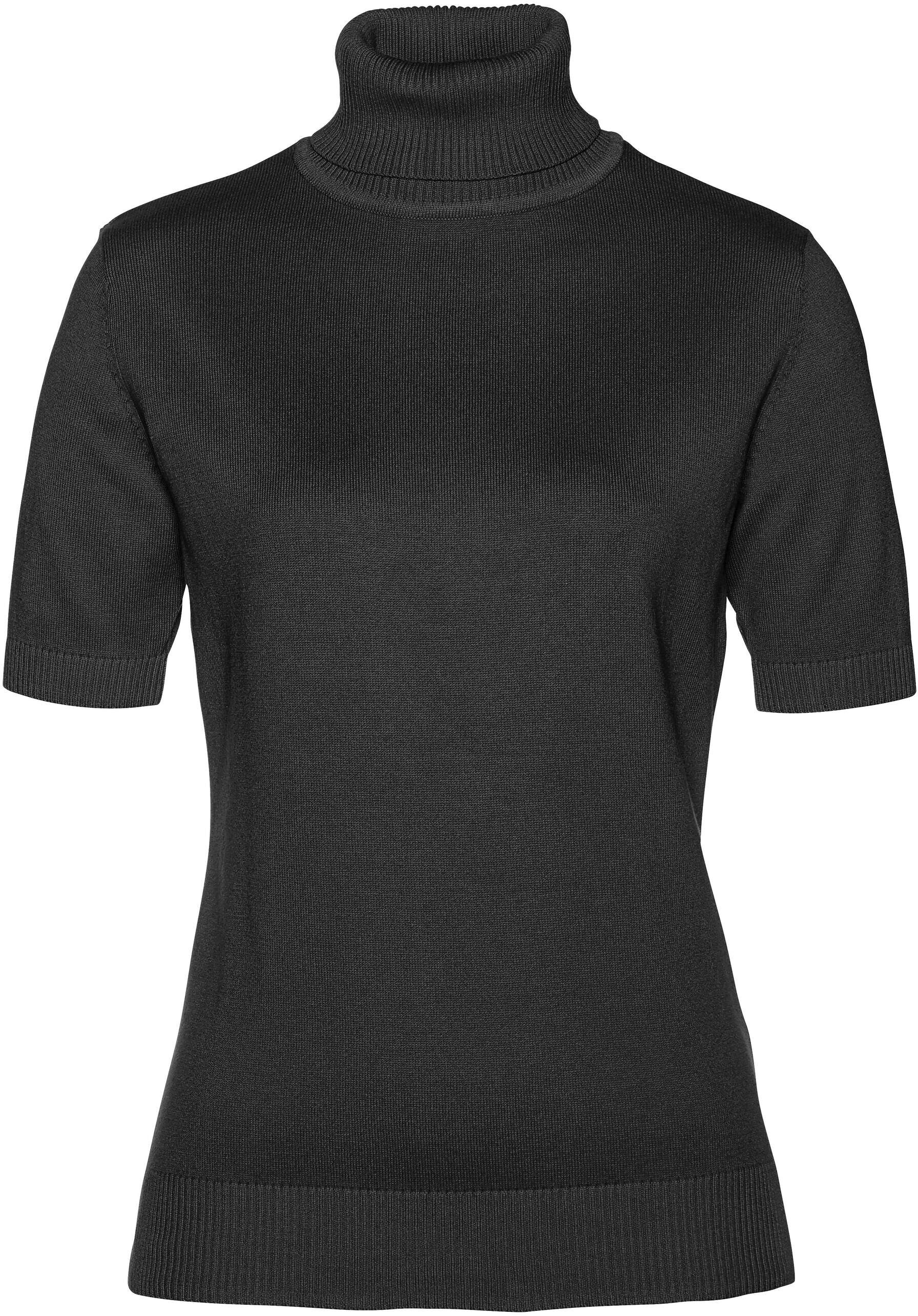 Longpullover CREATION L "Pullover Kurzarmpullover mit Rollkragen", Damen, Gr. 52, schwarz, Elegant, Pullover Longpullover