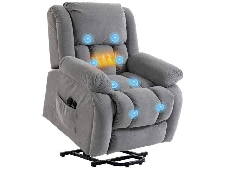 Fauteuil releveur électrique inclinable 150° massant chauffant velours gris clair USB