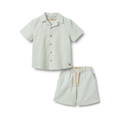 Trainingsanzug WHEAT "WHEAT Set Shirt S/S & Shorts Anker", Mädchen, Gr. 122, beige (summer sky stripe), 100% Baumwolle (Bio), Sportanzüge Trainingsanzug