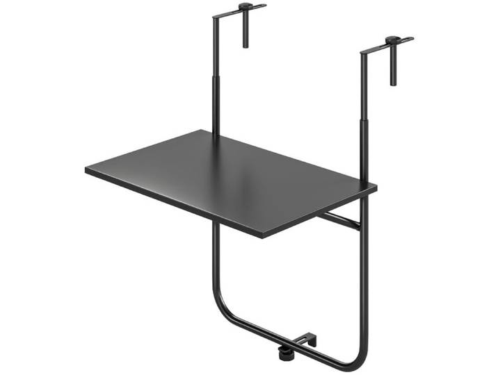 Table de balcon 62x60x85.5 cm noir avec bras réglable et plateau inclinable sur trois niveaux facile à installer et à nettoyer
