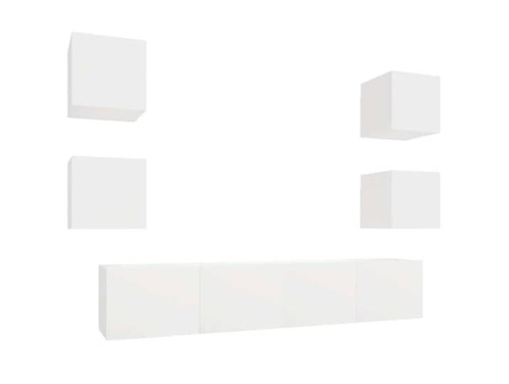 hliofuir 6-TLG. Hängendes TV-Schrank-Set Weiß, Holzwerkstoff Flexible Wandelemente für Schlafzimmer und Lounge: Schafft wertvolle Bodenfreiheit und ordnet Medienzubehör modern.