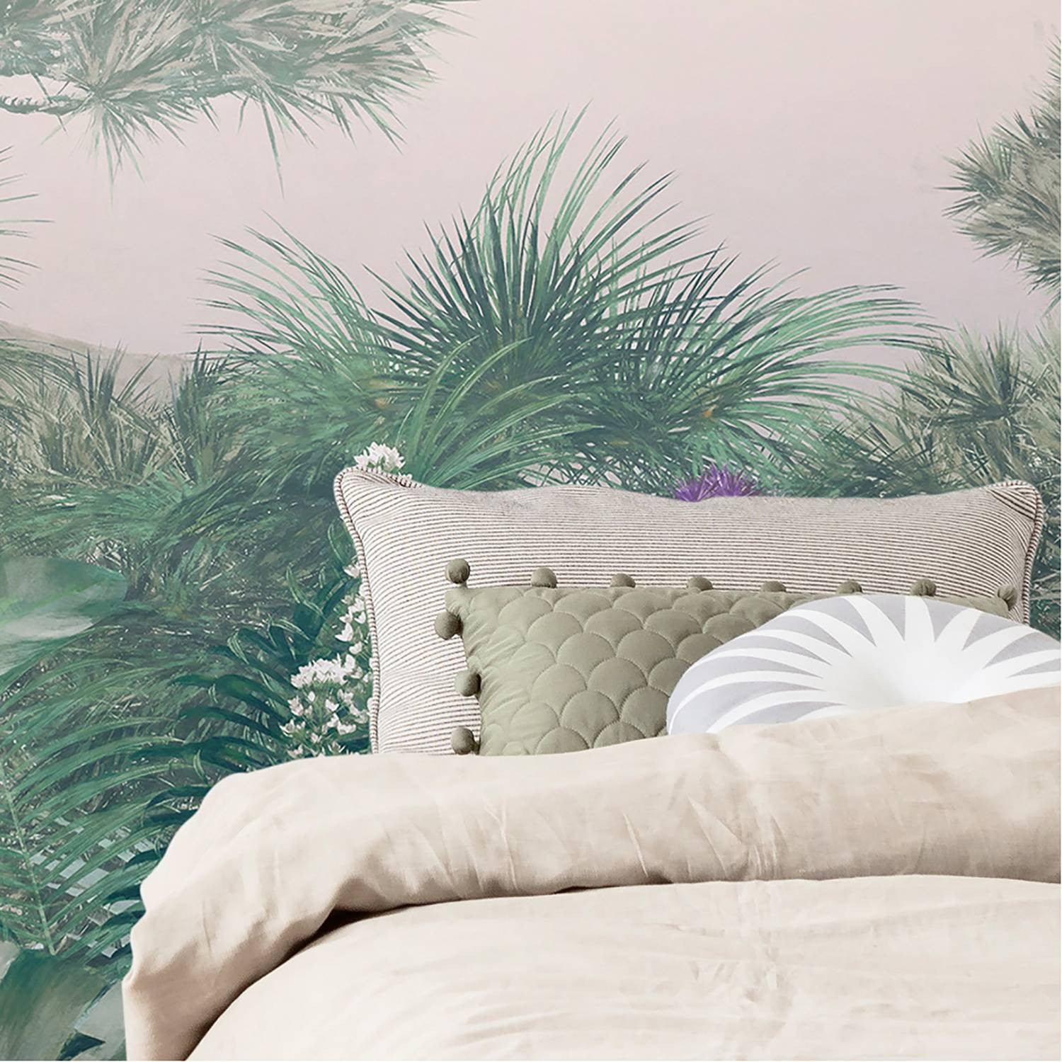 home24 Fotobehang Matin Floral Blauw Groen Mat B: 500 cm, H: 280 cm