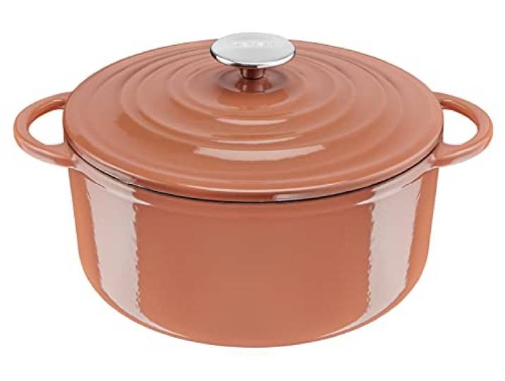 Tefal E26004 LOV Kochtopf 25 cm wiedergewonnenes Gusseisen optimale Wärmespeicherung für alle Herdarten induktionsgeeignet backofengeeignet bis 250°C spülmaschinenfest Terracotta, Orange