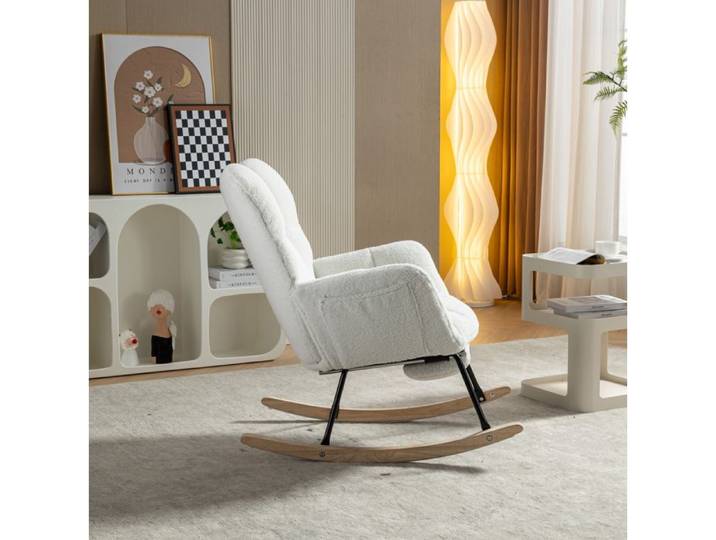 Fauteuil à bascule Teddy blanc avec repose-pieds pliable – rembourré chaise berçante relaxation