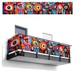 BALKON-SICHTSCHUTZ Abstrakt - Gesicht - Farbenfroh Groß 500x90 cm