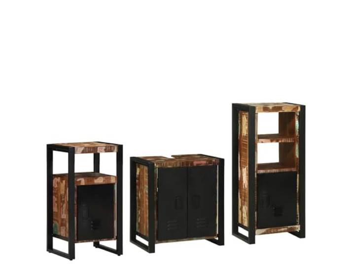 HGPOTUY Badezimmermöbel-Set mit Wandschrank 3er Massivholz Stabile Eisenkomponenten, Platzsparend, 55x35x60 cm, 40x35x75 cm, 40x30x90 cm