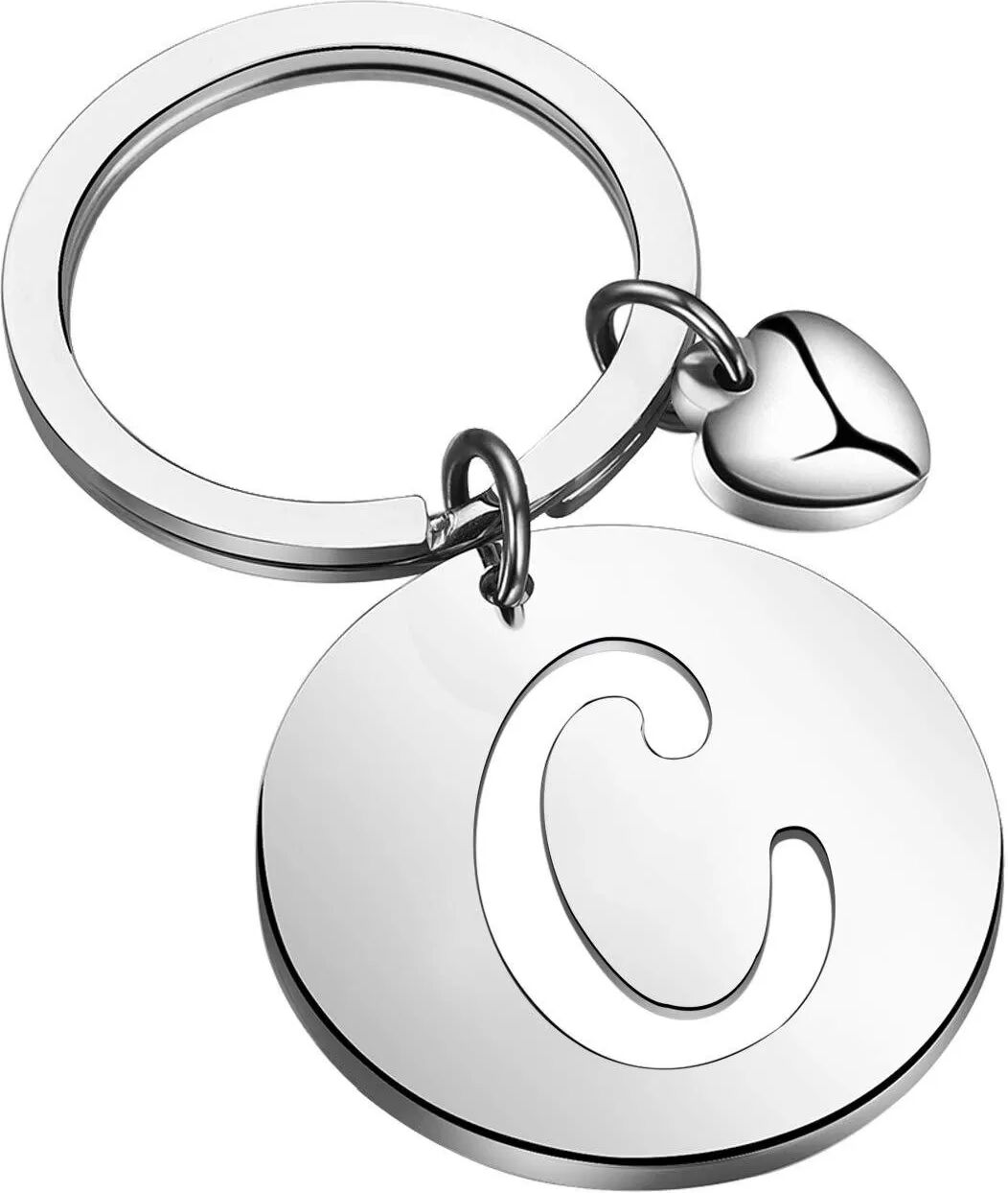 INF Porte-clés en acier inoxydable avec lettre C et pendentif cœur, cadeau idéal pour anniversaire, remise de diplôme et fêtes