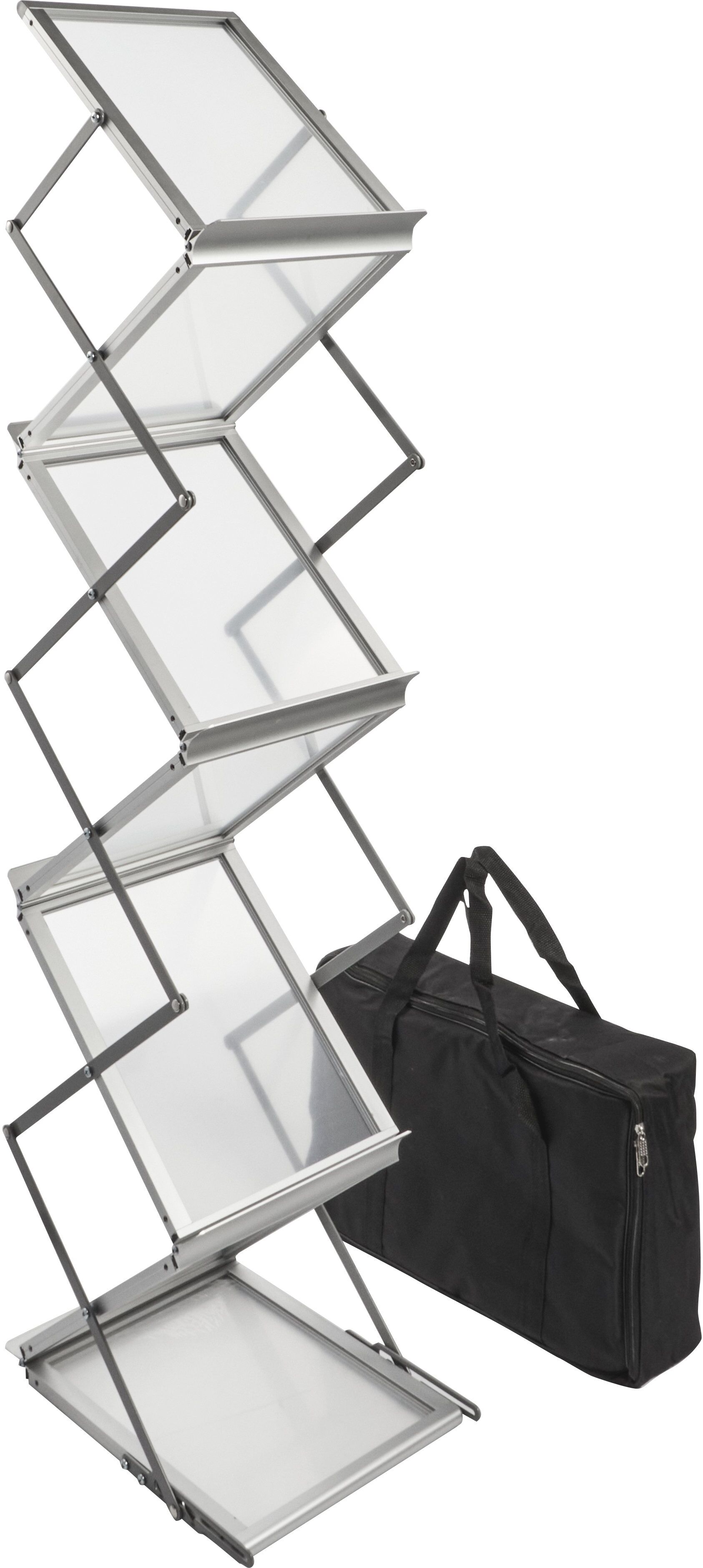 SPRINTIS Présentoir brochures pliable BOSTON 6 x A4 avec sac, argent A4     argent    avec sac de transport, PS, aluminium