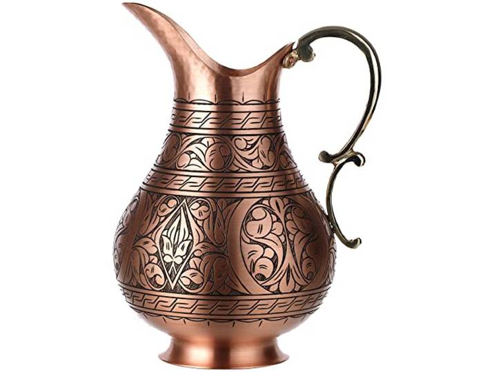 DEMMEX Kupfer Wasserkrug – Handmade Copper Pitcher für Trinkwasser (Ayurveda) – 1 mm Massivkupfer, Handgehämmert, 2,2 L – Gesundes Trinkwasser & Elegante Deko – Handmade in Turkey, Mattes