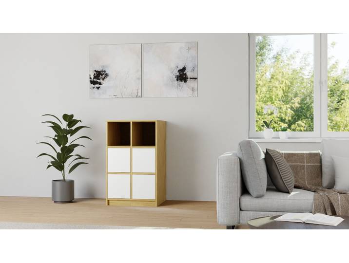 60 cm tiefes Regal mit Schubladen Eiche Natur geölt
