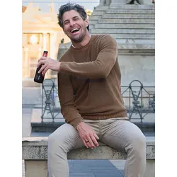 emilio adani Herren Strickpullover mit Perlfang-Struktur Braun regular uni Rundhals - S