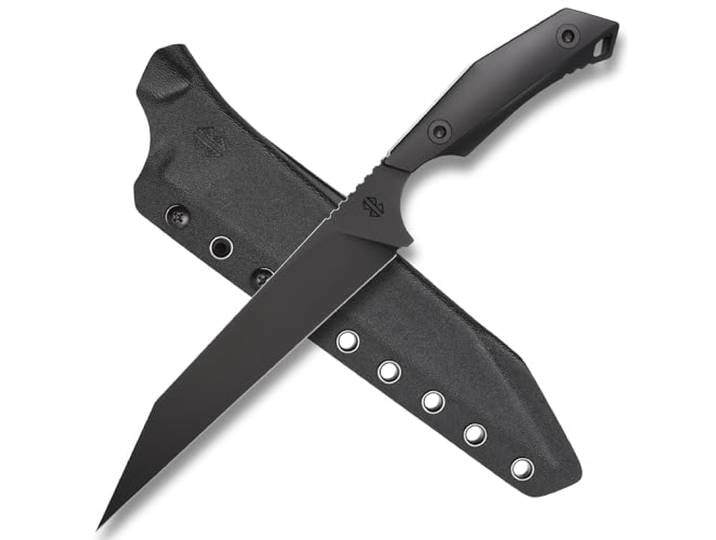 Berserk Blades YARR Feststehendes Sax Messer, Schwarz ca. 19,6 cm lange Sheepsfoot Klinge aus rostfreiem Böhler N690, inkl. Kydex Scheide, Modernes Wikinger-Sax Design