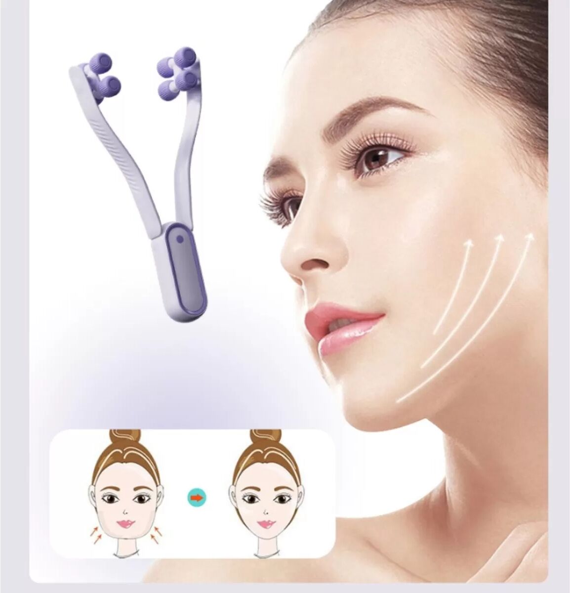 INF Rouleau Visage 8 Boules - Masseur Facial V-Line pour Affiner la Mâchoire et Réduire le Double Menton Violet
