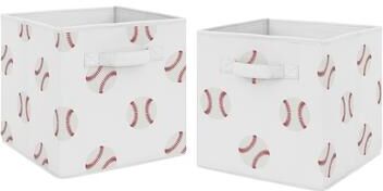Sweet Jojo Designs Red and White Sports Baseball Patch Collection Storage Bins (Set of 2)