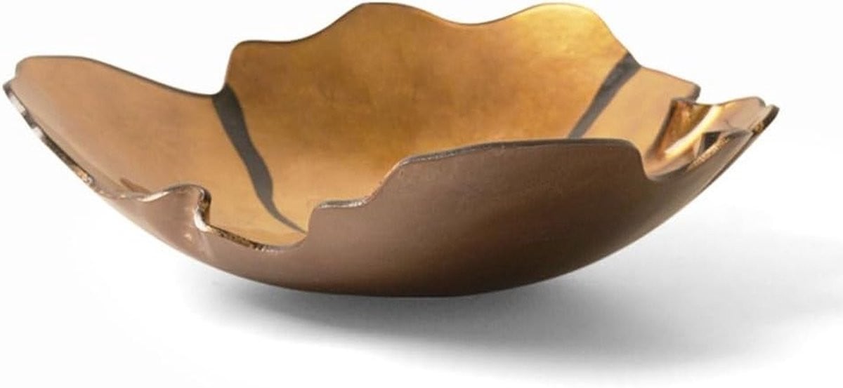 Glazen Fruitschaal met onregelmatige golfvorm in goud zwart