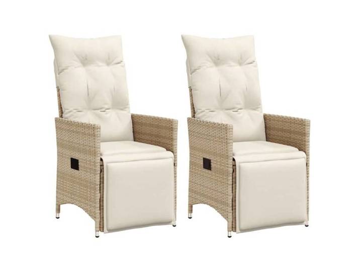 Chaises inclinables de jardin lot de 2 et coussins beige rotin fauteuil de jardin inclinable fauteuil inclinable de 365669