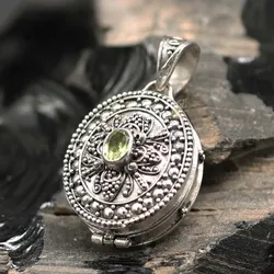 Drachensilber Peridot Medaillon aus 925 Silber Schmuck Kunst Handwerk - Silber;Grün