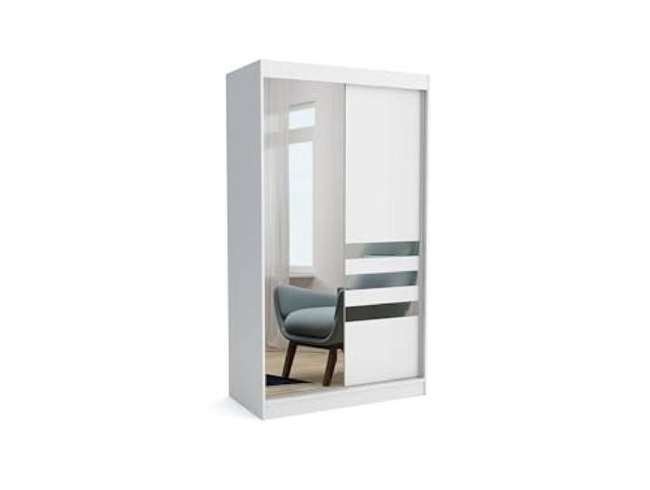 Brent - Kleiderschrank mit Spiegel Henry, 100cm Breit, Schlafzimmerschrank mit 1 Kleiderstange und Einlegeböden für Kleidung, Kleiderschrank Weiß