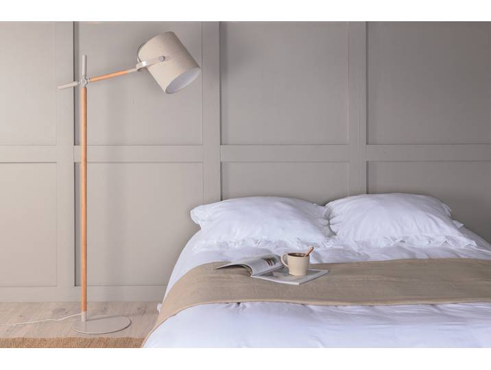 Nohr Vloerlamp Kewanna 156cm, Linnenlook en hout - Beige