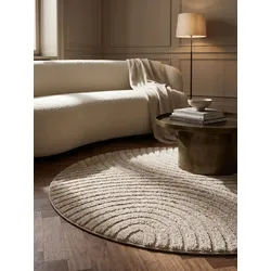Hochflorteppich Organische Bögen mit 3D-Effekt Beige 120x120 cm Waschbar