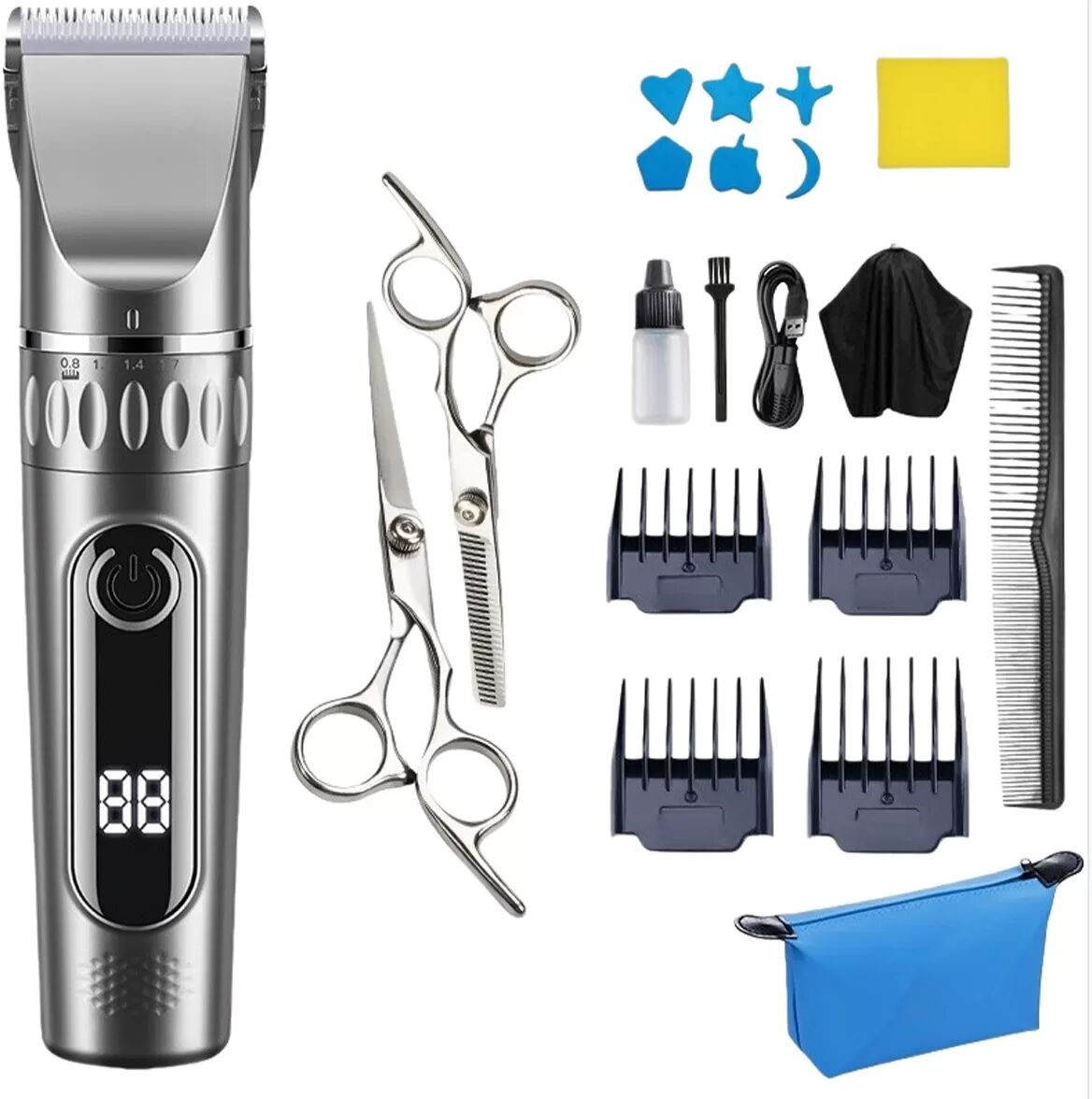 INF Graues elektrisches Haarschneider-Set mit zwei Stahlscheren – Haarschneide-Set für Zuhause