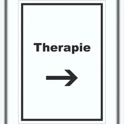 HB-Druck Therapie Aufkleber mit Text und Richtungspfeil rechts Raum Behandlung hochkant A5 (148x210mm)