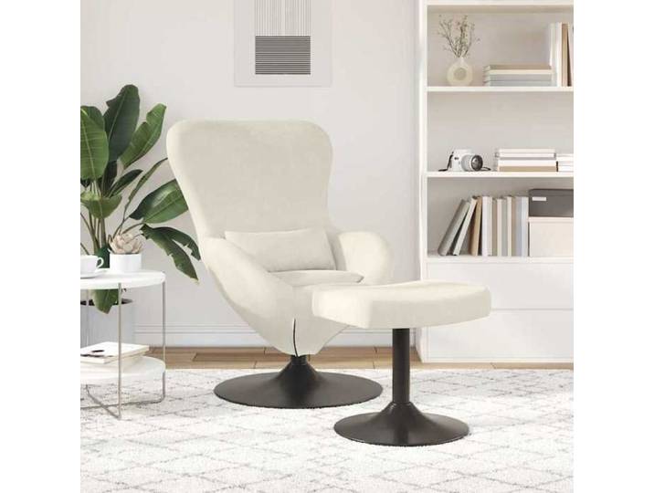 Chaise Œuf avec Pouf - - Velours - Crème - 63x73x90 cm - Base pivotante 360° - Pouf inclus - Coussin lombaire
