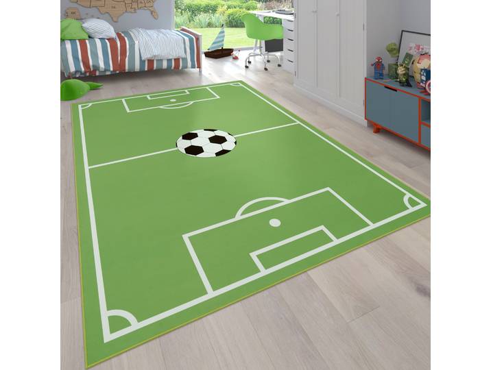 Kinderteppich PACO HOME Bino 568 , grün, B:120cm H:4mm L:160cm, Polyester, Teppiche, Kinderteppich, Kurzflor, Spiel-Teppich, Motiv Fußballfeld, Kinderzimmer