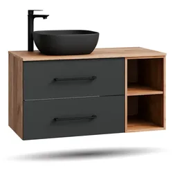 Planetmöbel LUX Waschtischunterschrank 120 cm mit Keramik Aufsatzwaschbecken 42 cm Schwarz