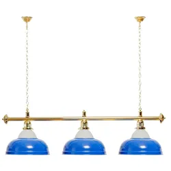 Billard Lampe 3 Schirme blau mit Glas / goldfarbene Halterung