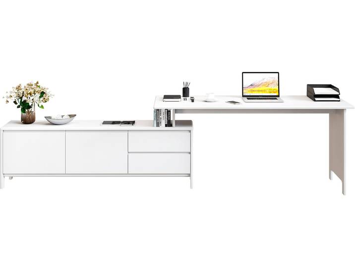 Schreibtisch GOODPRODUCT Luven, aus Massivholz , weiss (weiß), B:170cm H:76cm T:60cm, Tische, Schreibtisch, in 2 Breiten, variable Nutzung als Schreibtisch oder Eckschreibtisch