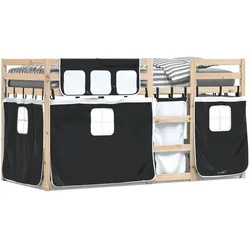 vidaXL Etagenbett mit Vorhängen Weiß Schwarz 90x200 cm Kiefernholz