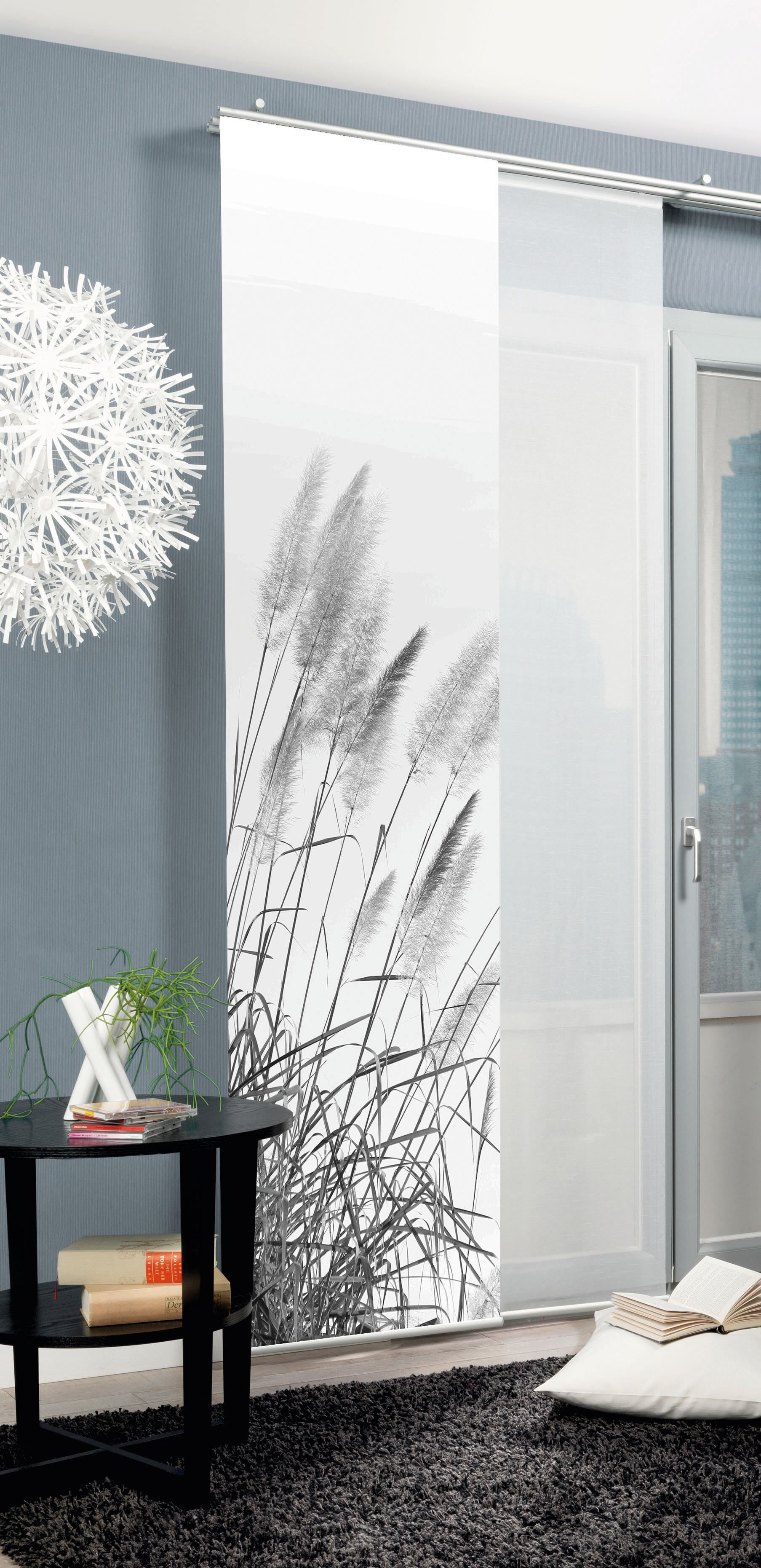 Schiebegardine HOME WOHNIDEEN "SCHIEBEVORHANG DEKOSTOFF DIGITALDRUCK 'PAMPAS'", grau, B:60cm H:245cm, Polyester, Gardinen, Schiebegardine, DIGITALDRUCK - INDIVIDUELL KÜRZBAR