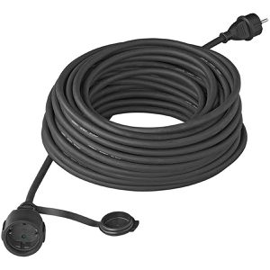 ProPlus Verlängerungskabel 373579DE, für außen IP44, Schutzkontakt, Kabeltyp H07RN-F aus Gummi, schwarz, 25 m
