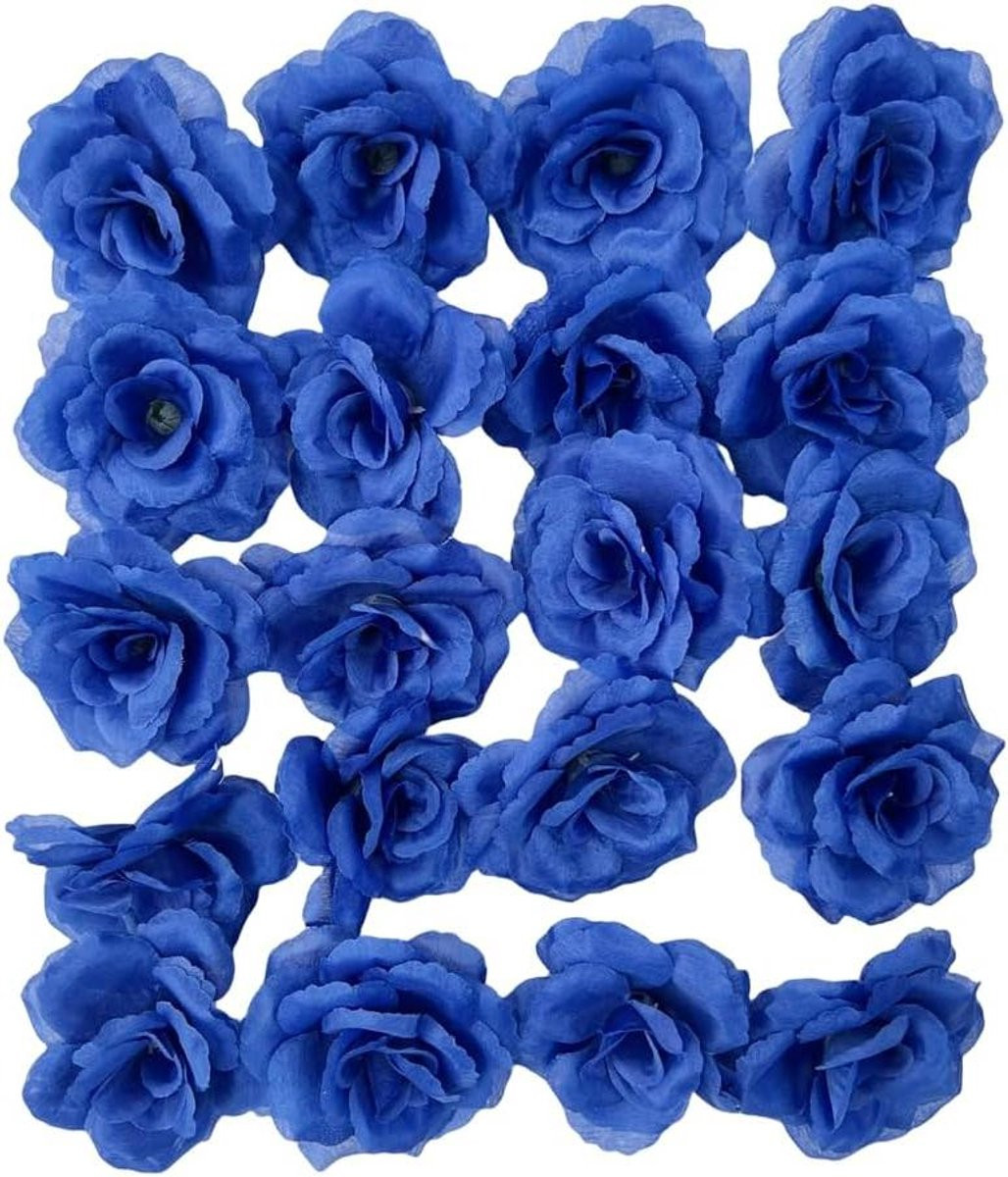 25 stuks Kunstmatige zijden rozenhoofden voor decoratie en knutselen - Blauw - 7,5 cm