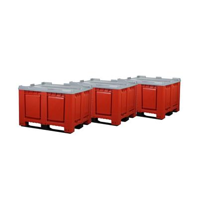 3 Stück Palettenboxen mit Deckel 680l 1200x1000x790 mm Rot - 3 Kufen