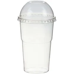 VEPATIM 50x Smoothiesbecher + Domdeckel mit Öffnung 300 ml O 78mm PET glasklar