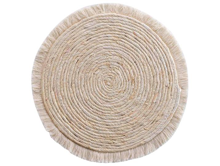 Tischset mit Fransen rund, Platzdeckchen aus Polyester, beige, 38 x 38 cm