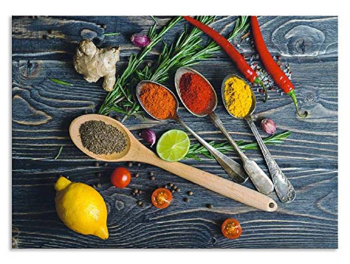 ARTland Spritzschutz Küchenrückwand aus Alu für Küche Herd Spüle 70x50 cm (BxH) mit Motiv Essen Lebensmittel Gewürze Kräuter Chili Chilischote H9KD