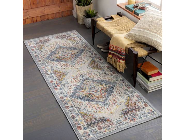 LIVABLISS Tapis de Couloir à Poils Courts Doux Vintage Oriental JADE 80x220cm Multicolore/Gris