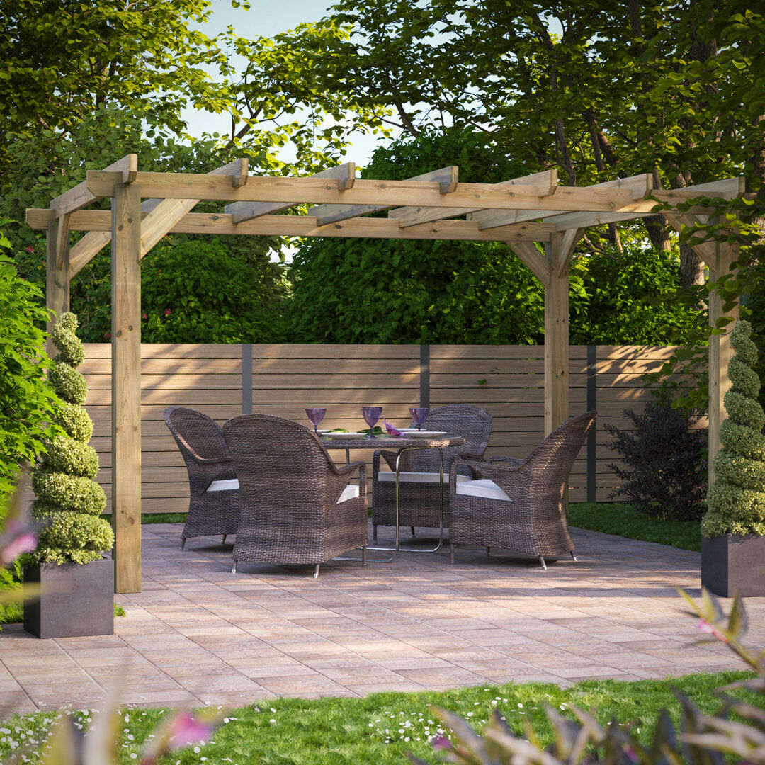 Powersheds 14 x 10ft Timber Pressure Treated Pergola Natural with Green Tint 14ft x 10ft