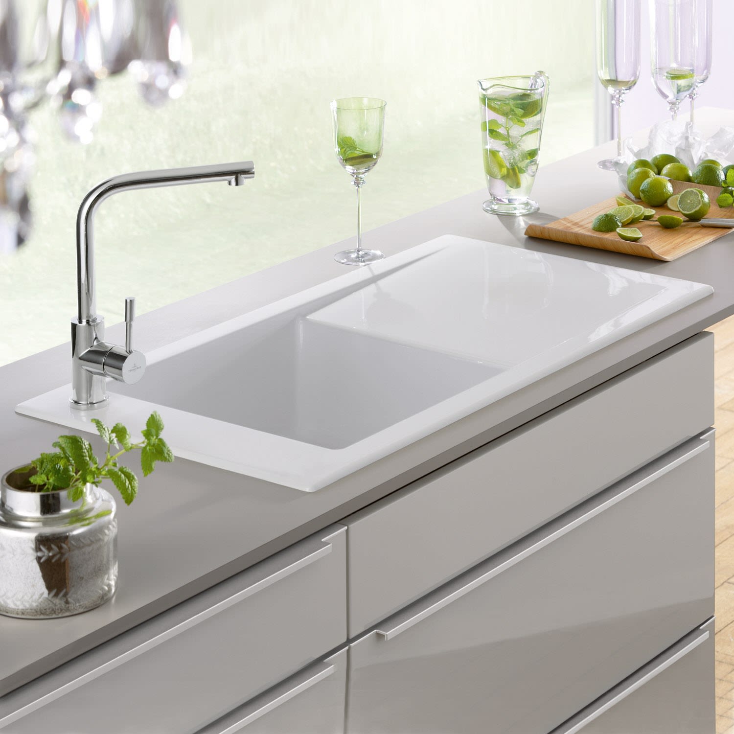 Villeroy & Boch Timeline 60 Einbauspüle, Ablaufgarnitur mit Handbetätigung, reversibel, mit Hahnlochbohrung Pos.1, Küchenspülen, 679001i4-HL1, graphit matt mit ceramicplus